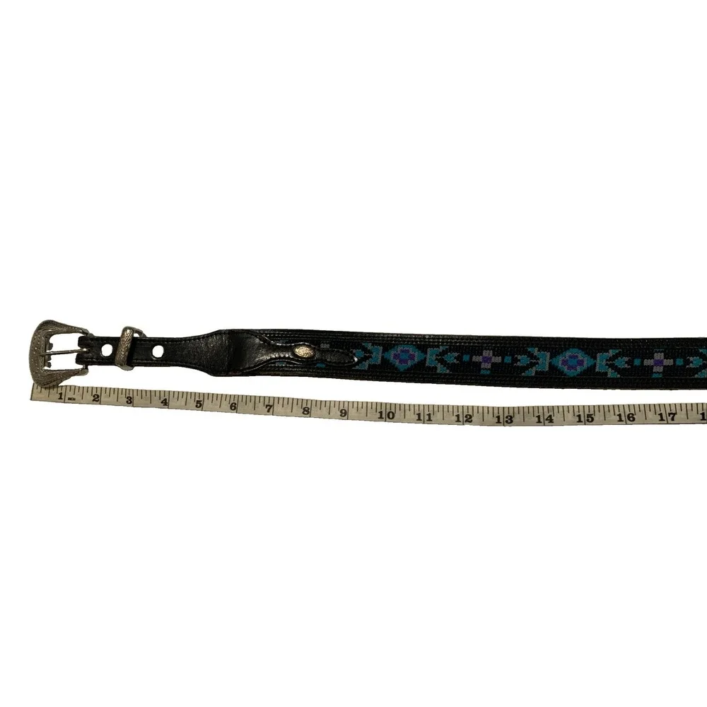 Vintage Dundee Leather Western Belt Womens 28 Turquoise Black Aztec Cowgirl USA